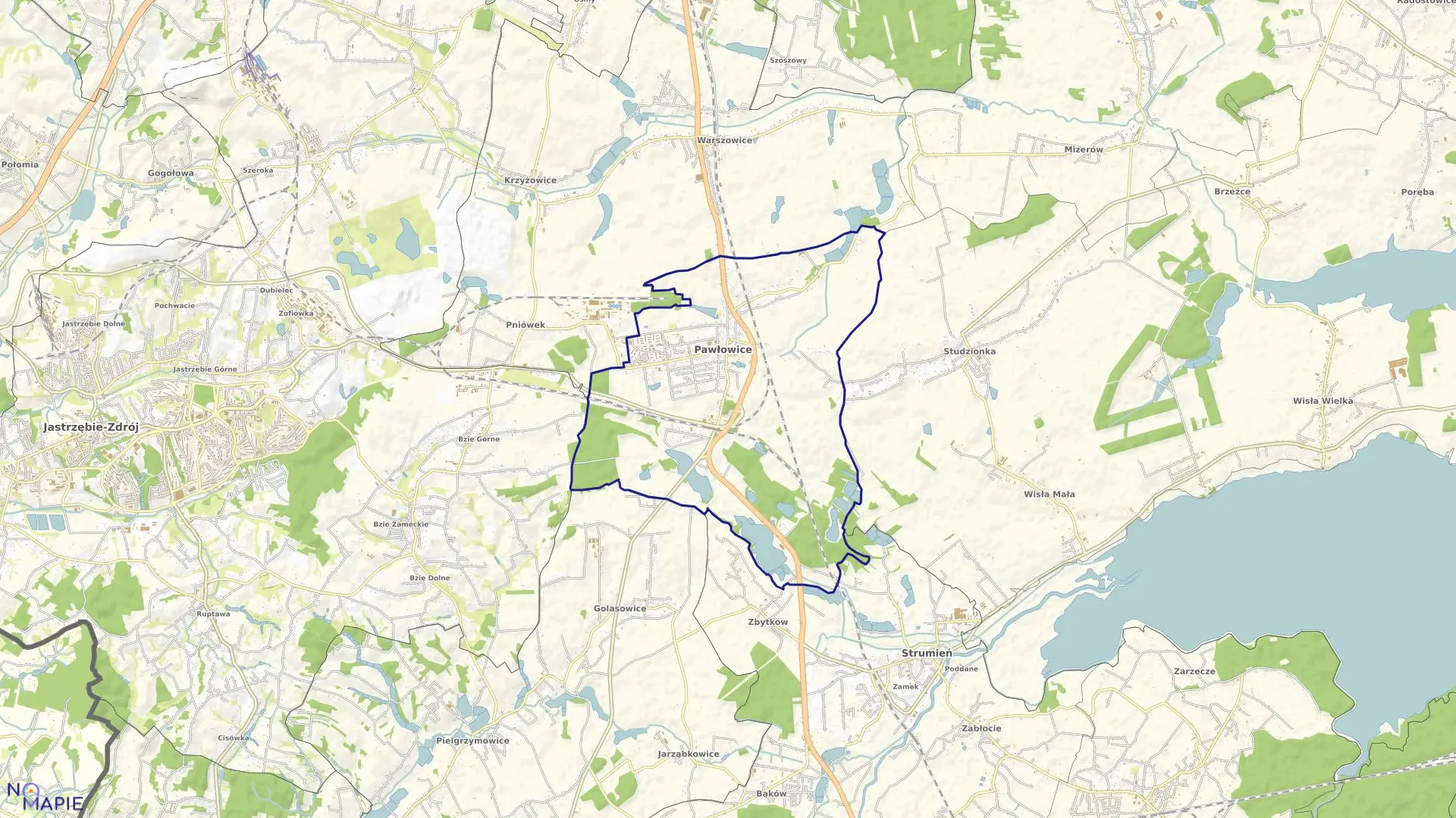 Mapa obrębu Pawłowice w gminie Pawłowice