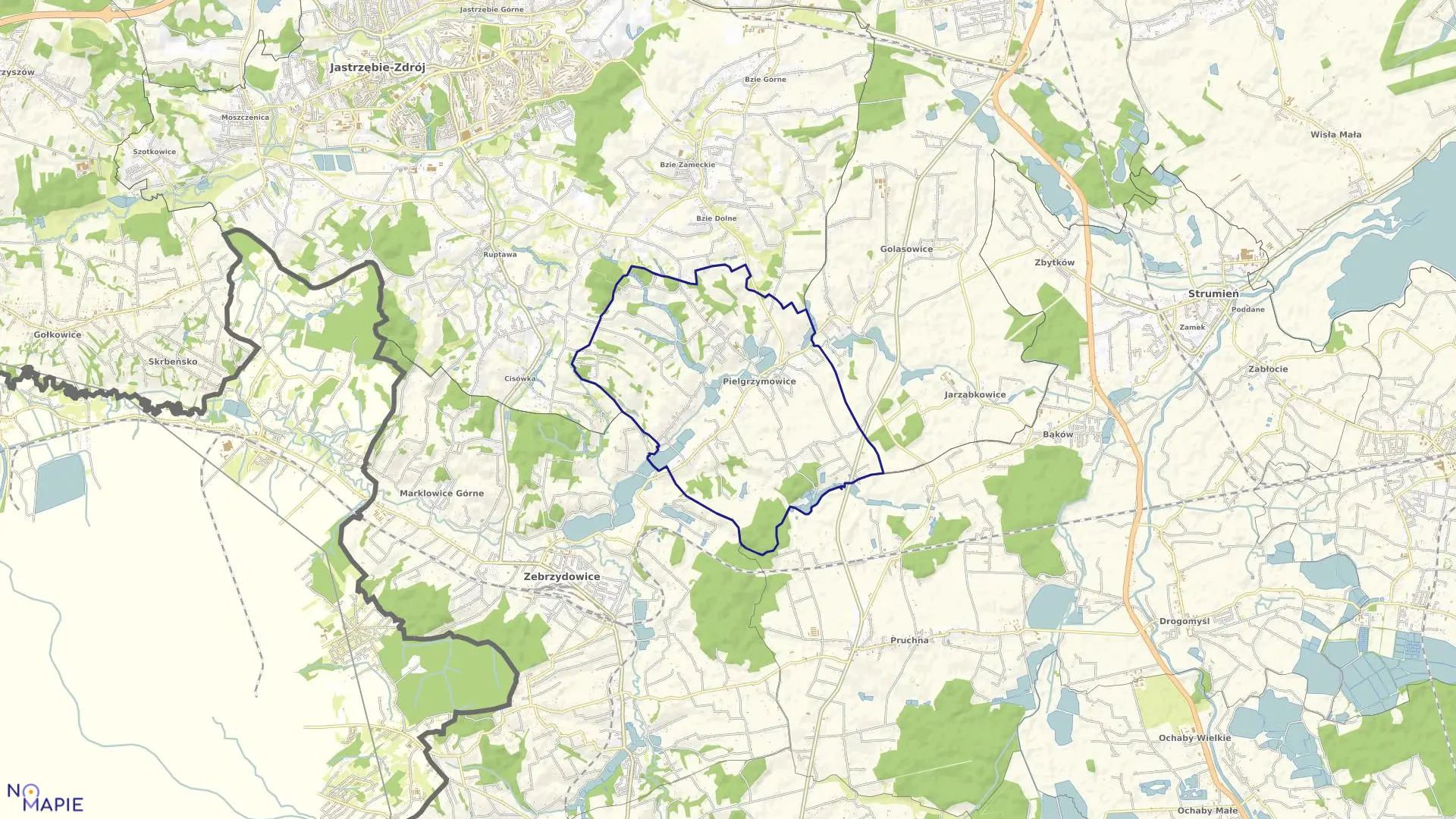 Mapa obrębu Pielgrzymowice w gminie Pawłowice